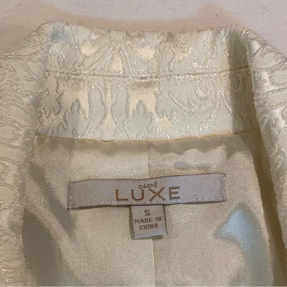 Cache Vintage 90s Y2K Elegant Brocade Cream Blazer and Flared Pants Set Size 6/8